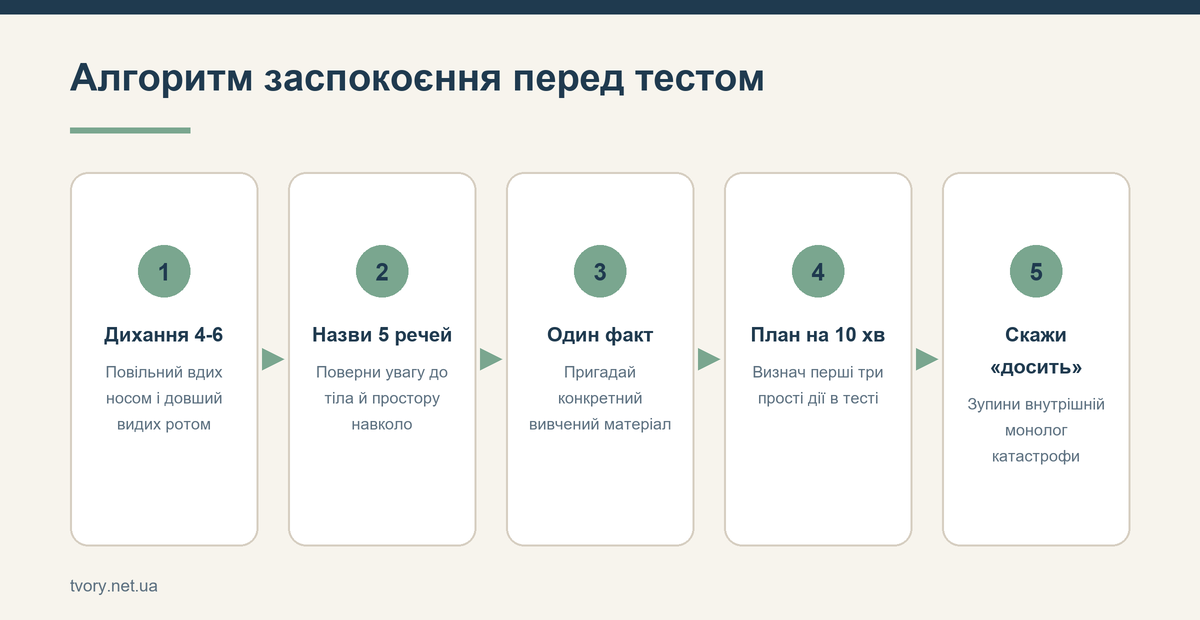 Алгоритм заспокоєння перед тестом